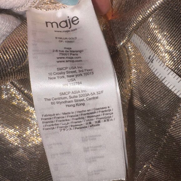 Maje Ilur Metallic High-rise Silk-blend Shorts Size 8 / FR 40 gold metallic - Picture 8 of 11